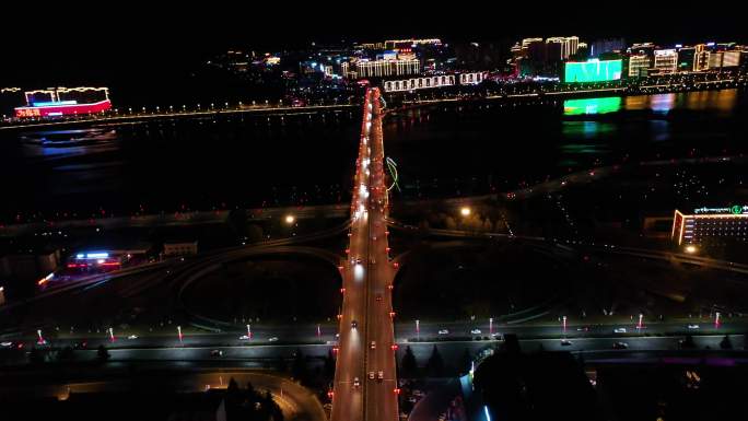 拉萨路灯 大桥夜景 拉萨河滨路 拉萨河