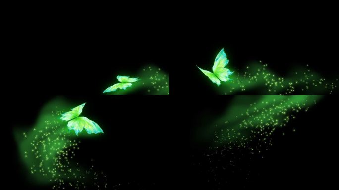 绿色蝴蝶飞舞粒子拖尾带透明通道
