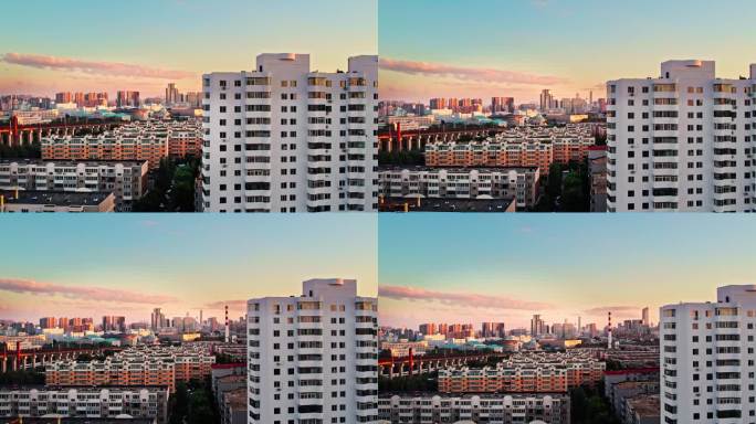 辽宁沈阳夕阳晚霞日落城市风景航拍