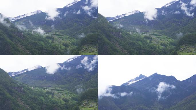 西藏原始森林 高山村庄景色