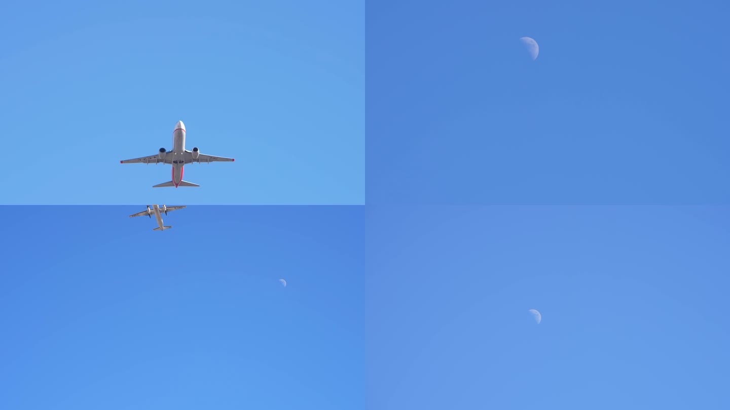 飞机穿过月亮升格慢镜头合集4K