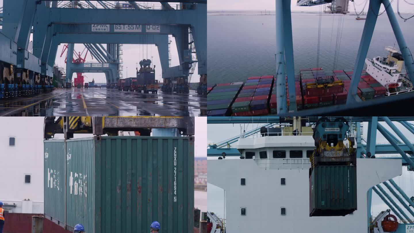 港口货轮集装箱装货过程