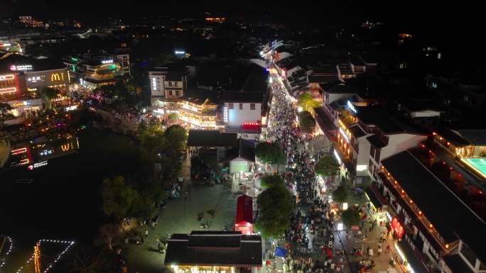 桂林阳朔西街夜景航拍延时