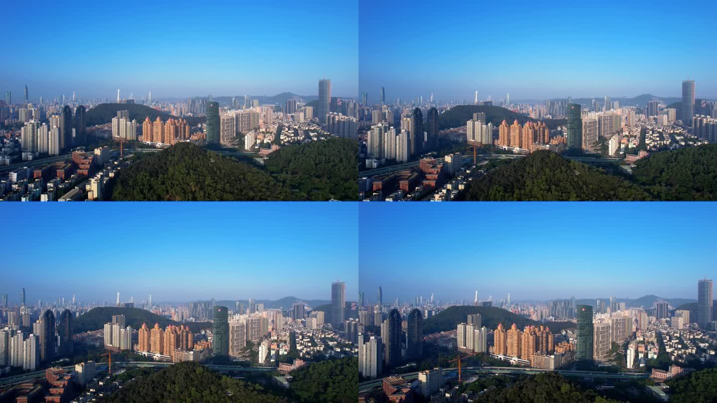 阳光照耀城市高楼深圳交通