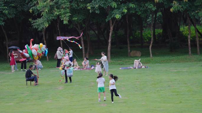 公园放风筝的小孩子 老人