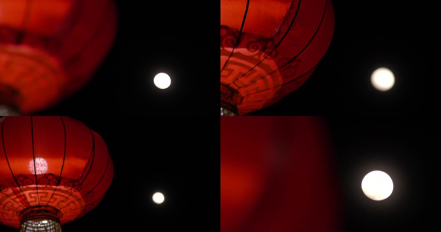 元宵节的月亮情感素材宁静的圆月夜晚红灯笼