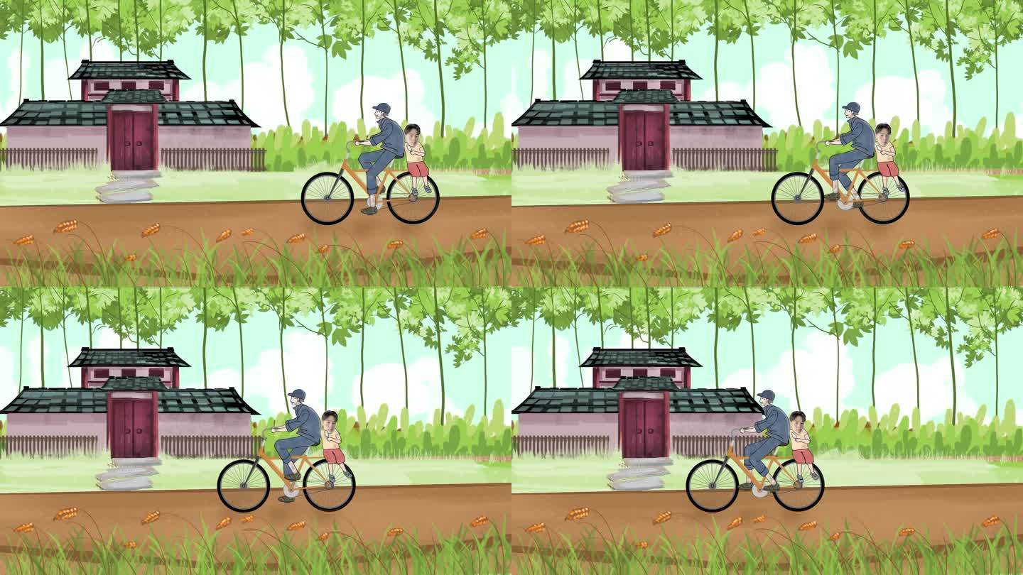 卡通乡村骑车动画（无插件全可改）
