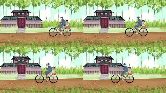 卡通乡村骑车动画（无插件全可改）