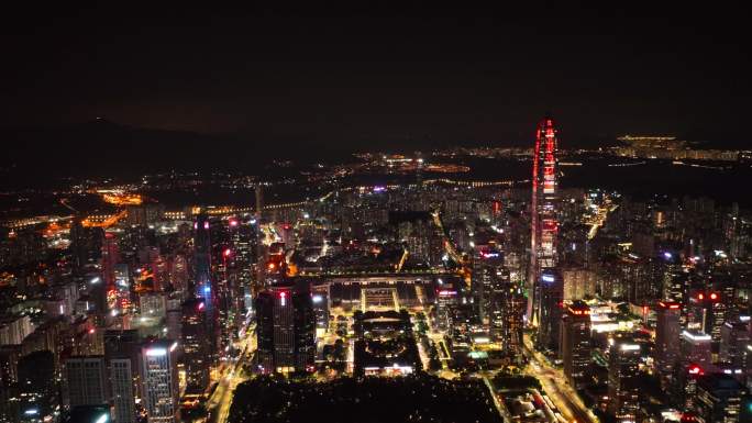 航拍深圳福田区夜景灯光