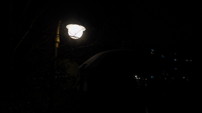 一个人撑着雨伞路灯下走过孤独背影思乡之情