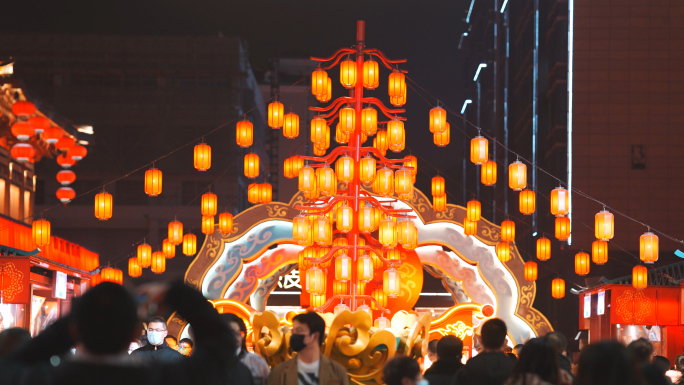 城市年味红灯笼迎新年氛围素材