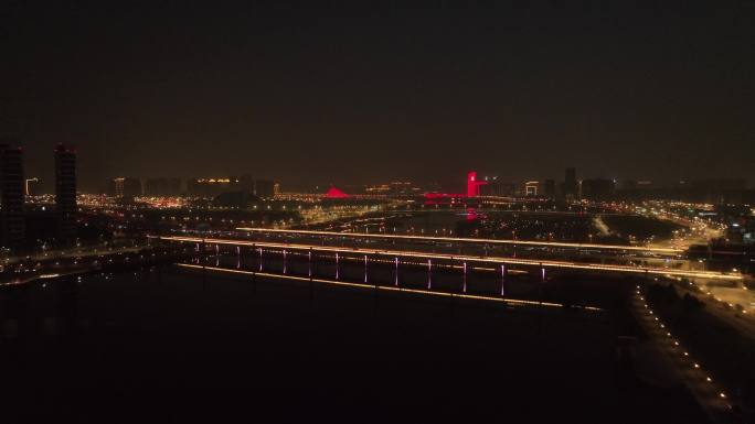 西安 浐灞 元朔 大桥 夜景 航拍