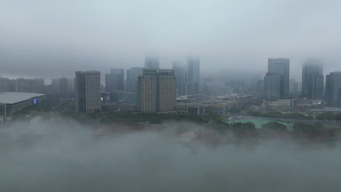 金鸡湖 航拍 大雾 天气 月光码头