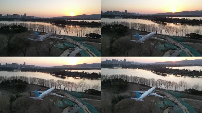 石湖 航拍 高架 落日 飞机 吴中区