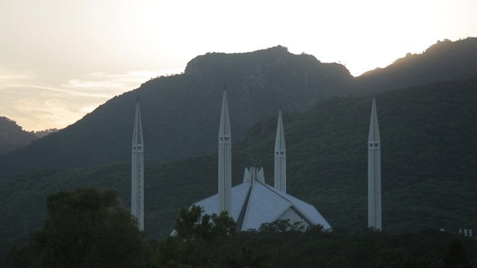 伊斯兰堡费萨尔清真寺清晨航拍