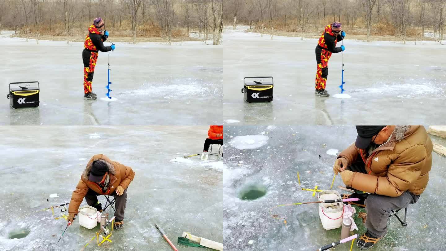冰上钓鱼 永定河冰面