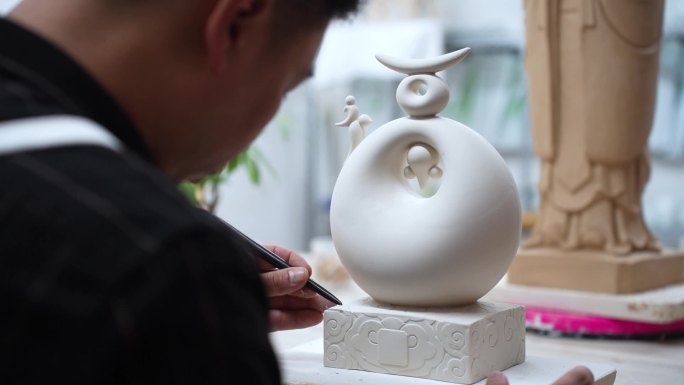 陶瓷福字雕塑制作工艺烧生产文化历史宣传片