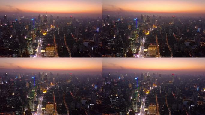 上海城市建筑晚霞航拍风光