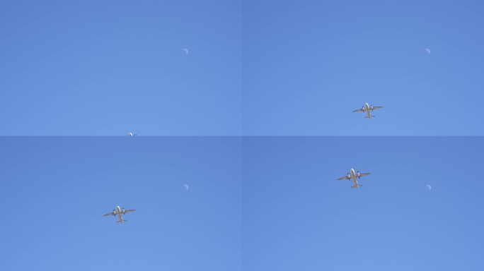 飞机穿过月亮升格慢镜头4K
