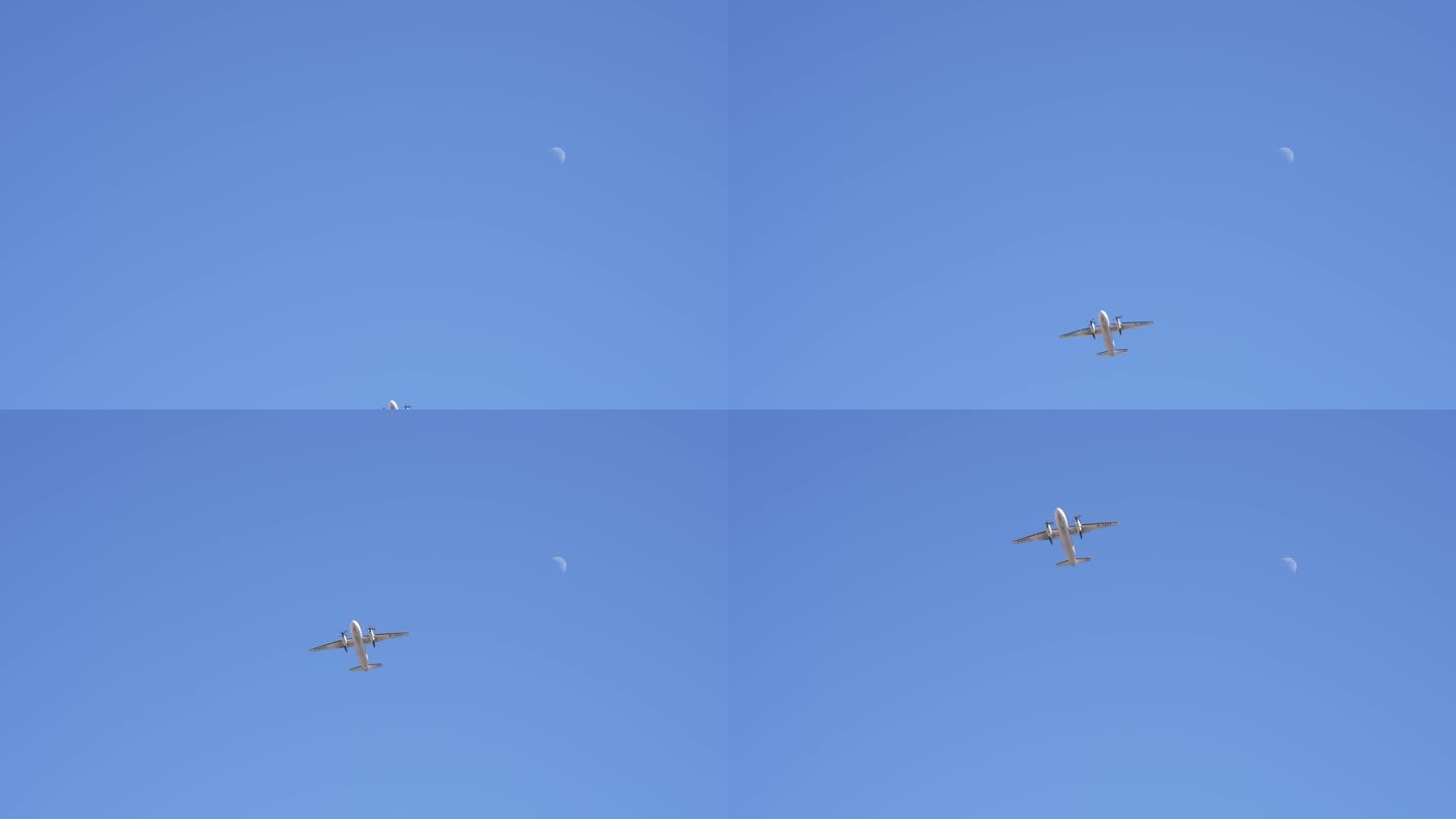 飞机穿过月亮升格慢镜头4K