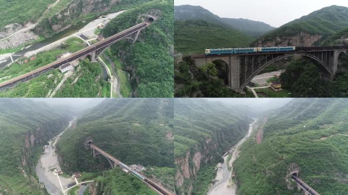 太焦铁路火车煤炭运输火车穿山越岭航拍