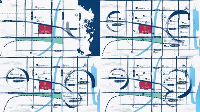 原创水墨简洁地产区位