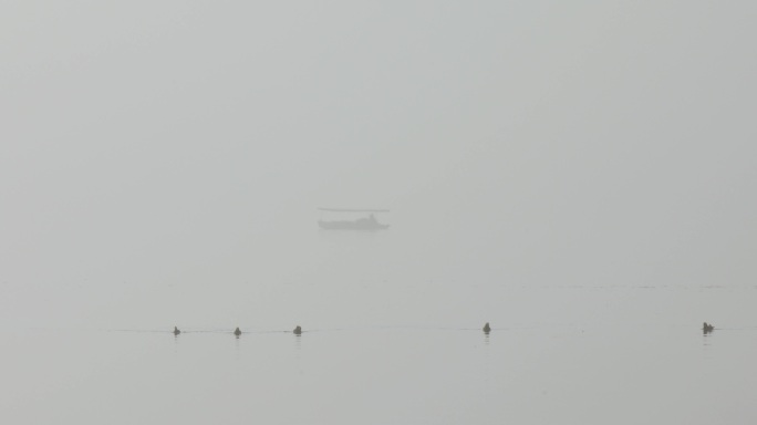 杭州西湖初冬晨雾空镜