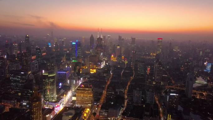 上海城市晚霞航拍风光