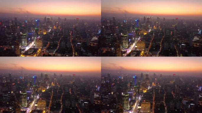 上海城市晚霞航拍风光