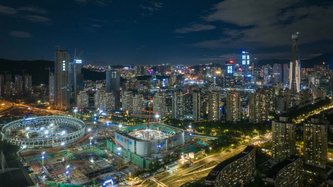 深圳高楼大厦福田罗湖航拍夜景延时