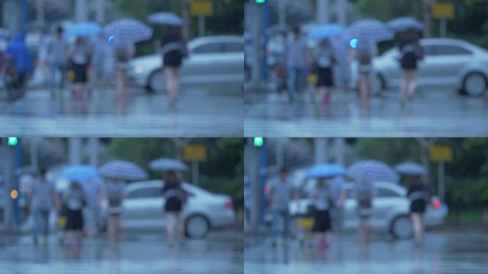 下雨打伞的人流高速摄影