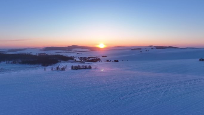 航拍内蒙古雪域雪原暮色