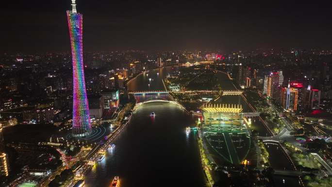 广州珠江海心沙夜景航拍