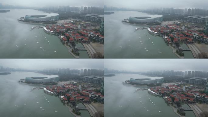金鸡湖 航拍 大雾 天气 月光码头
