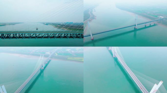 航拍荆州长江公铁大桥，浩吉铁路铁路大桥