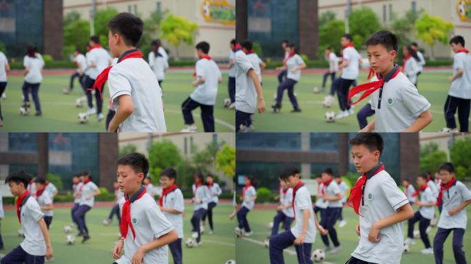 学生在学习踢足球