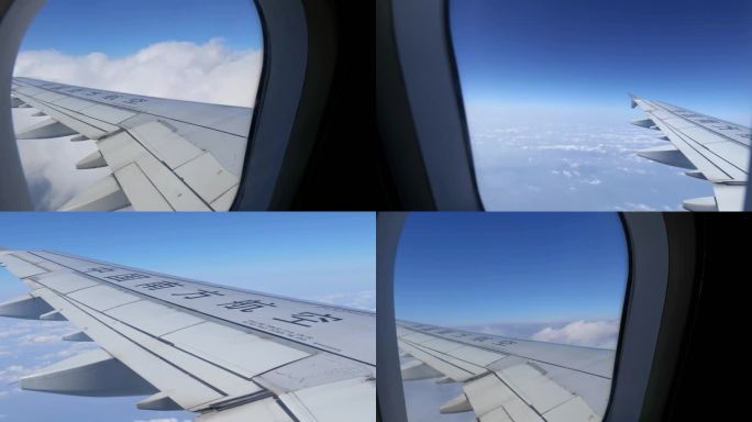 飞机高空飞行蓝天白云