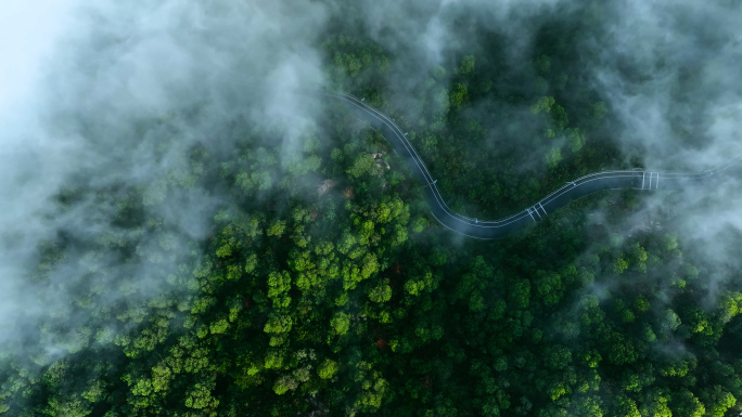云雾下的环山公路4K航拍