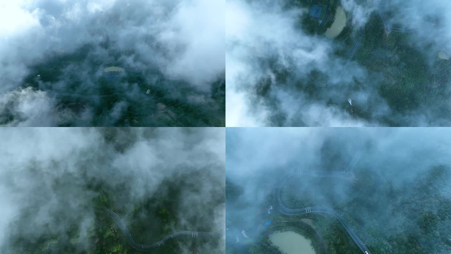 云雾下的环山公路4K航拍
