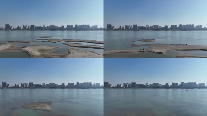 长江枯水期江滩航拍视频