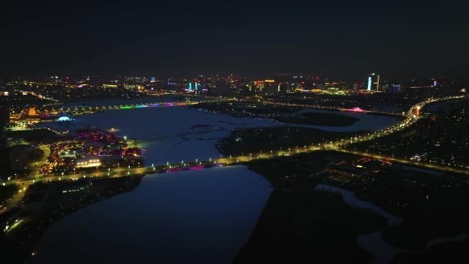 银川阅海湾夜景4K航拍