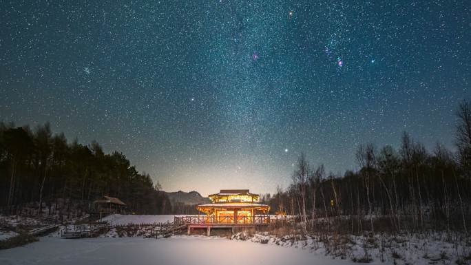 4K冬季东北星空小屋延时摄影