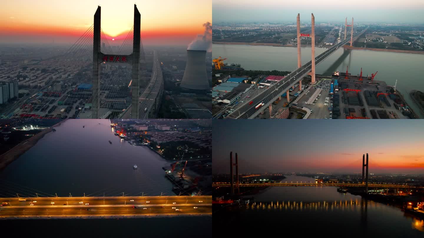 航拍夕阳下闵浦大桥绝美景色4K