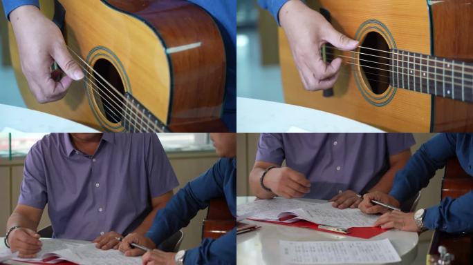 4k拍摄音乐创作人写歌 弹吉他