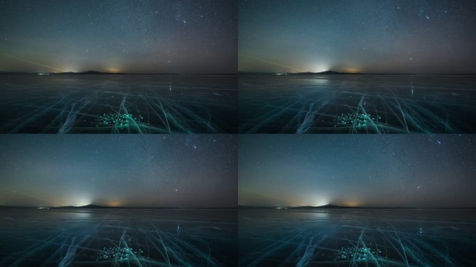 4K冬季东北星空流星雨冰冻冰湖延时摄影