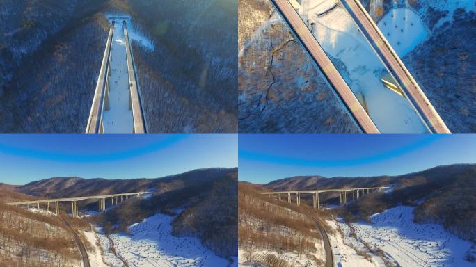 高速公路大桥冬季航拍
