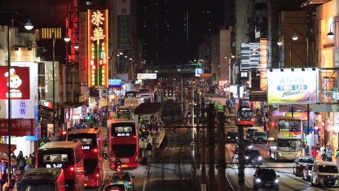 香港元朗车流夜景延时 轻铁