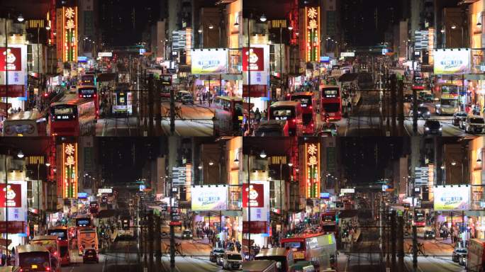 香港元朗车流夜景延时 轻铁