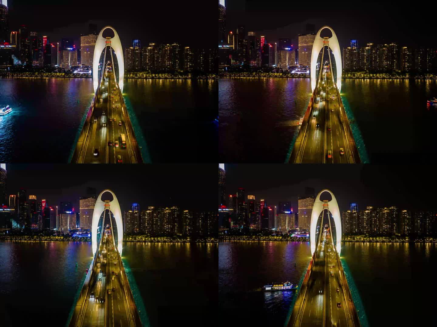 广州猎德大桥夜景延时素材（4K）