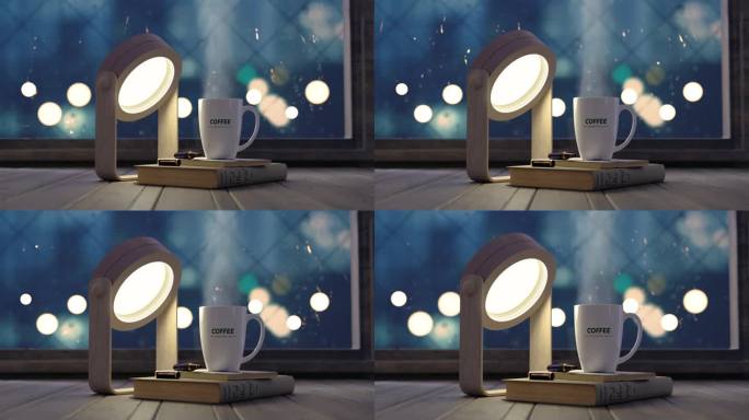 原创三维雨夜窗台咖啡杯视频素材